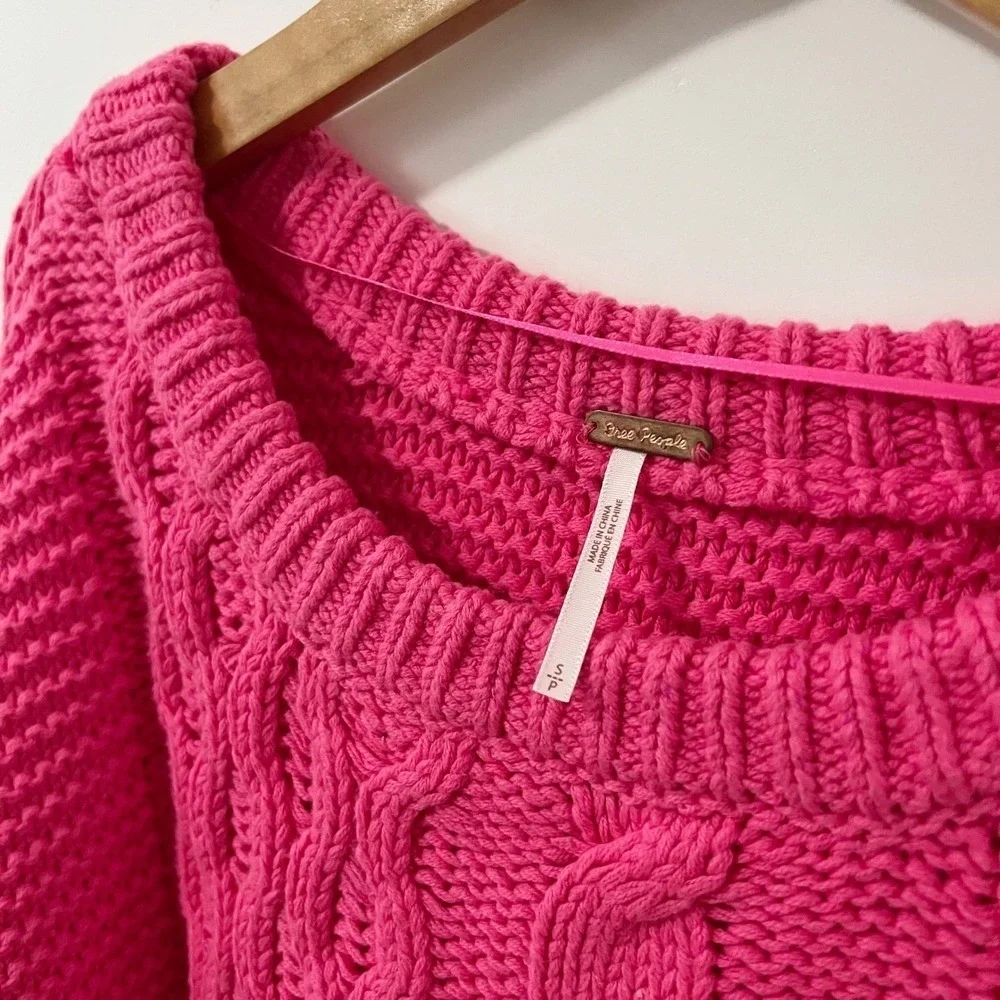 Free People On A Boat Cable Knit Sweater Pink Oversized‎ Cotton Blend Womens S
